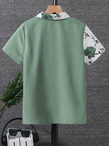 SHEIN Tween男孩花卉拼接短袖襯衫 - 彩色 - 查看 2