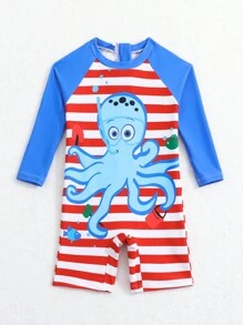 Baby Boys' Striped Octopus Pattern One-Piece Swimwear - Multicolor - View 5
