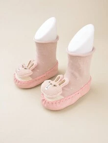 女孩可愛粉紅兔子卡通設計舒適簡約嬰兒平底休閒家居鞋（圖案隨機） - 粉色 - 查看 2