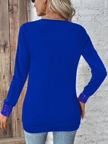 EMERY ROSE 女式寬鬆長袖領巾領襯衫 - 寶藍色 - 查看 2