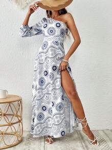 Breezaya 女款曼陀羅印花一字肩連身裙