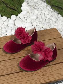 女童秋冬鞋 酒紅色甜美仙女新絨面公主鞋 幼兒/孩童軟底表演便鞋 - 酒紅色 - 查看 3