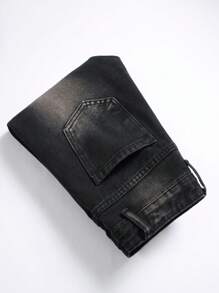 Teenage Boys' Stylish Patch Embroidered Ripped Jeans