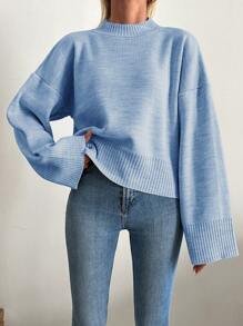 EURMUSE Women'S Loose Drop Shoulder Sweater - Baby Blue - View 5
