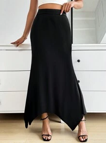 SHEIN Privé 女士情人节不对称下摆鱼尾裙 - 黑色 - 查看 3