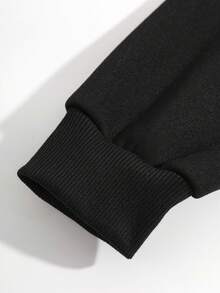 SHEIN EZwear 女款標語印花抽繩連帽衫 - 黑色 - 查看 4