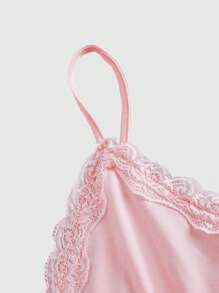 ROMWE Fairycore Women's Lace Patchwork Pleated Camisole Top - Pink - View 3