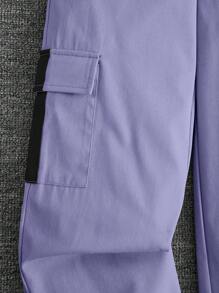 Tween女孩酷編織五角星印花立領長袖 T 恤和褲子運動裝,拼接設計 - 淡紫色 - 查看 7