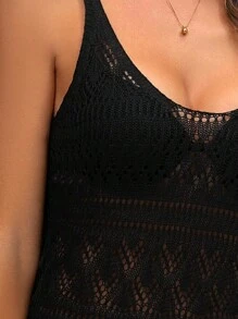 SHEIN Swim Summer Beach Ladies' Hollow Out Knitted Dress Cover Up - Black - View 5