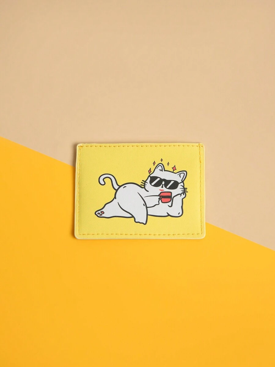 Ronwaystd 時尚便攜式貓主題卡片夾 - 黃色 - 查看 1