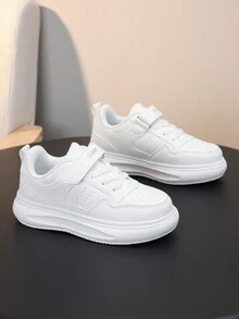 兒童春/秋天純色運動鞋,抗碰撞趾設計,可調節魔術貼,適合日常穿著與校園學生的搭配鞋,任何衣物都能搭配 - 白色 - 查看 6