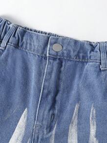 Teen Girls' Heavy Washed Water Process High Waist Straight Leg Jeans - Medium Wash - View 4