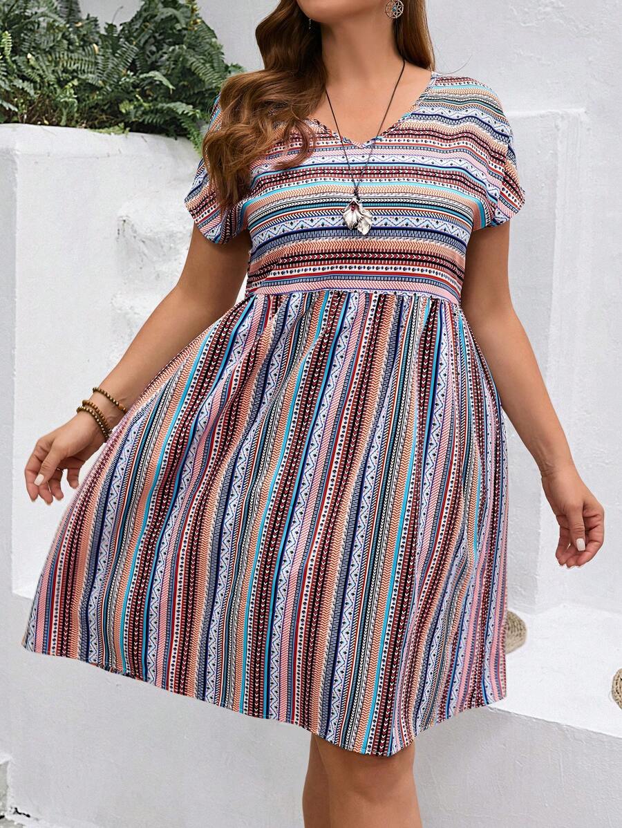 EMERY ROSE Plus Size Stripe And Floral Midi Dress SHEIN Singapore
