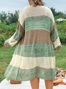 Sunnyshic Women'S Plus Size Color Block Drop Shoulder Cardigan - Green - View 2