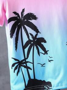 SHEIN 2 pièces Ensemble t-shirt et short imprimé tropical décontracté pour jeune garçon, tenue de vacances/d'été
