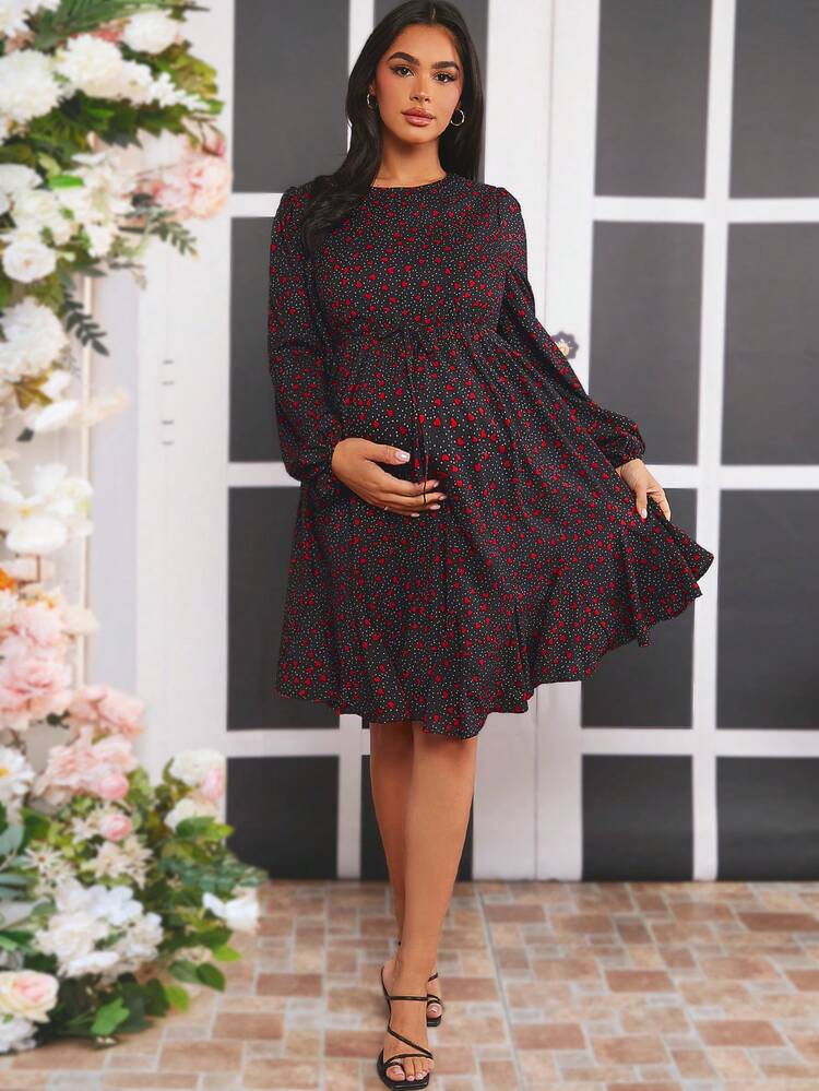 Maternity Polka Dot Print Heart Pattern Dress