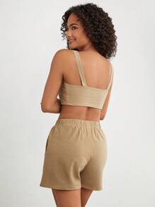 Ocili Women Lounge Tops Dasi Depan Plain Seksi - Unta - View 2