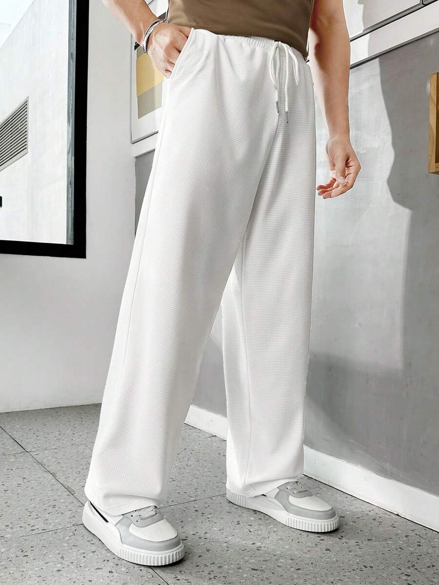 Manfinity RebelGame 男士抽繩腰針織長褲 - 白色 - 查看 1