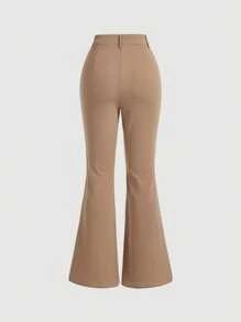 SHEIN MOD Của phụ nữ Quần loe Với Bên Khe Thiết kế - Màu Khaki - Xem 2