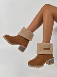 女士户外保暖休闲短靴两用雪地靴一脚蹬时尚大码靴子 - 棕色 - 查看 3