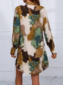 SHEIN LUNE Tie-Dye Shirt Dress Fall Cloth For Women