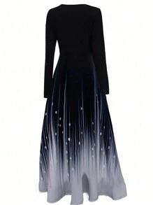 漸層長袖連衣裙 - 彩色 - 查看 2