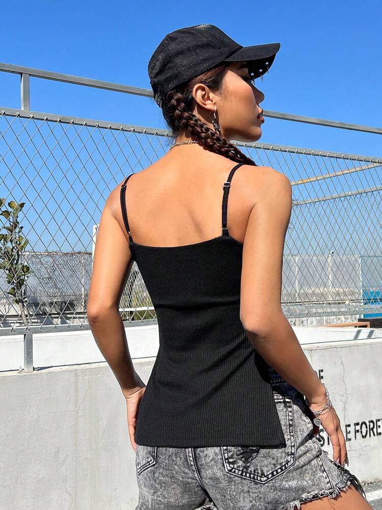 Ribbed Knit Split Side Cami Tank Top