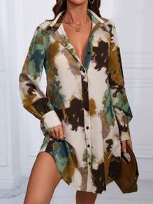 SHEIN LUNE Tie-Dye Shirt Dress Fall Cloth For Women