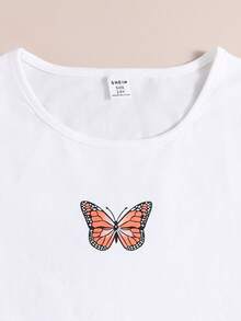 Scoop Neck Butterfly Print Tee & Sweatpant Set - Multicolor - View 3