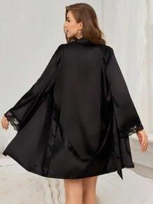 Ensemble de pyjama femme, couleur unie, avec un ensemble de pyjama avec patchwork de dentelle, parfait pour les vacances