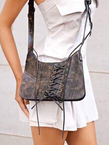 SHEIN ICON Y2K Cái túi , Phong cách đường phố , Đúng mốt Nâu Phong cách Dây đeo Túi đeo chéo Với Coa dây Chi tiết - Cà phê nâu - Xem 2