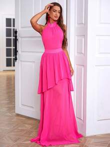 LOVE&LEMONADE Pink Halter Neckline Split Hem Cocktail Dress - Pink - View 6