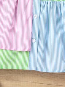 SHEIN Sukienka dla młodej dziewczyny w paski i nadruki z kołnierzykiem Piotrusia Pana - Wielokolorowe - Zobacz 5