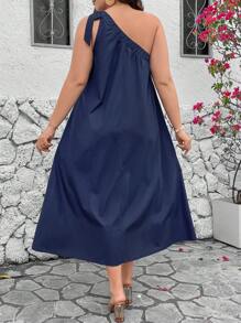 SHEIN Franclia 大碼單肩無袖洋裝 - 藏蓝色 - 查看 3