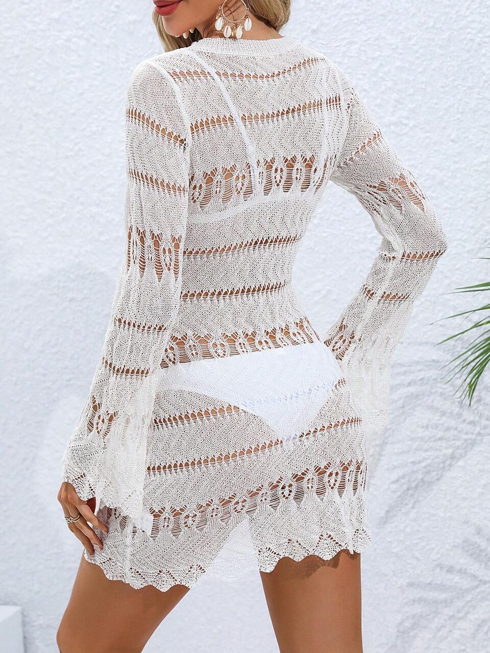 1pc Ladies' Long Sleeve Sheer Knit Sweater Dress