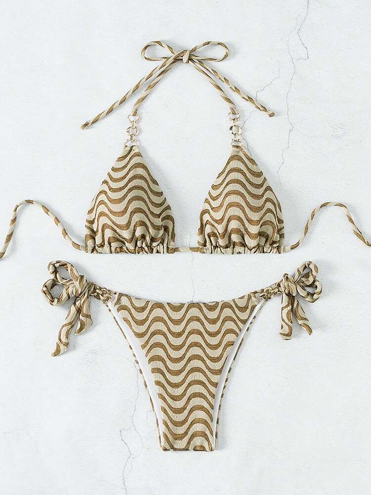 Women's Bandeau Bikini Set With Wavy Texture Music Festival Summer