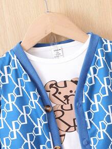 SHEIN Baby Boys' Casual Sports Style Letter Print Tracksuit - Blue - View 4