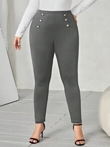 SHEIN LUNE Của phụ nữ Kích thước lớn Nút Trang trí Xà cạp - Xám - Xem 5