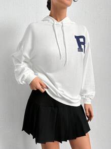 EURMUSE Women'S Hooded Sweatshirt With Letter Print - White - View 4