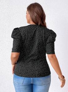 Calvaya 大码圆点印花泡泡袖夏季 T 恤