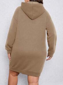 SHEIN LUNE Kích thước lớn Của phụ nữ áo có mũ Dài Áo nỉ Tay áo dài Áo - Màu Khaki - Xem 2