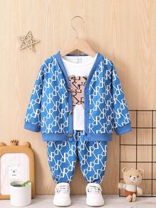 SHEIN Baby Boys' Casual Sports Style Letter Print Tracksuit - Blue - View 1