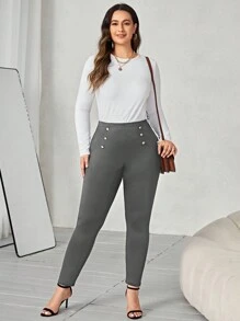 SHEIN LUNE Của phụ nữ Kích thước lớn Nút Trang trí Xà cạp - Xám - Xem 1