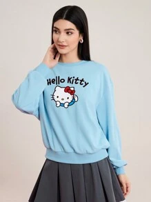 HELLO KITTY AND FRIENDS | SHEIN Suéter Redondo Con Estampado De Gato De Dibujos Animados - Azul - Ver 6