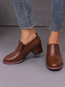 Zapatos De Tacón Medio Simples Color Café Para Mujer, Nuevos En La Primavera/otoño Y De Fácil Puesta - Marrón - Ver 4