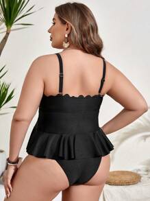 SHEIN Swim Curve Plus Size Women's Scallop Trim Cami Bikini Set Summer - Black - View 2