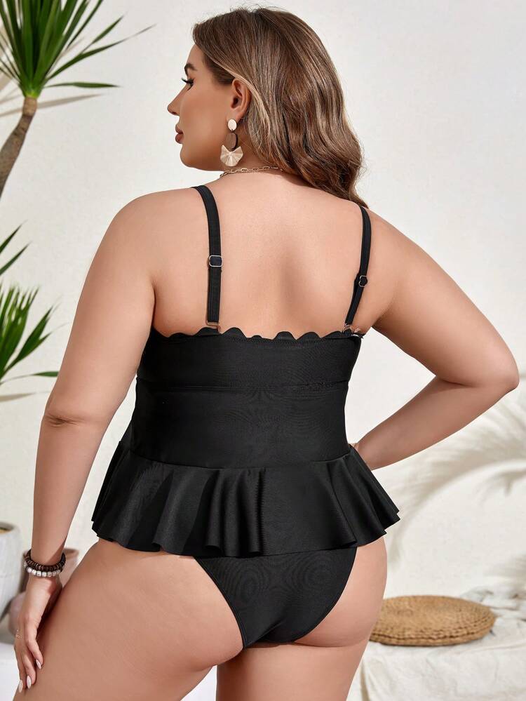 Plus Size Women's Scallop Trim Cami Bikini Set Summer
