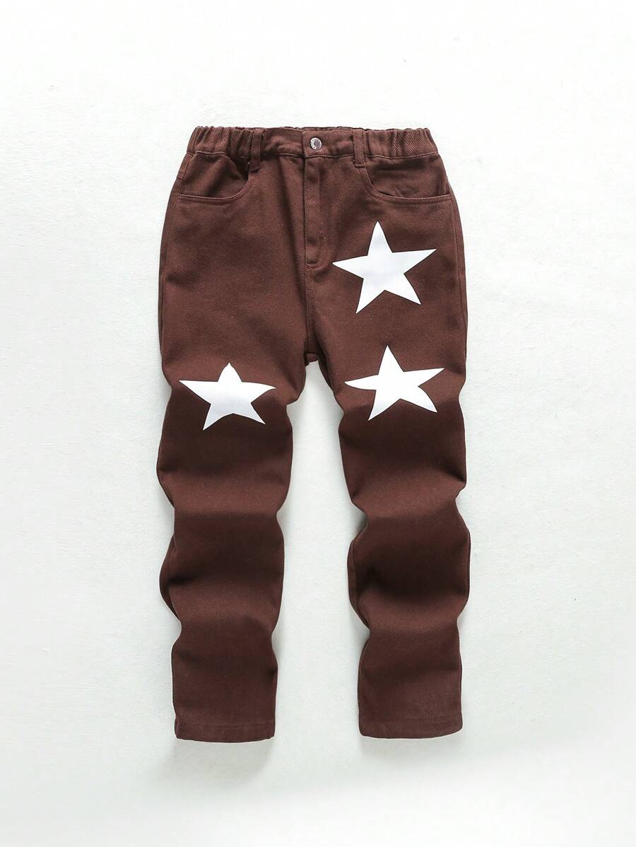 Tween Boys' Star Pattern Street Style Jeans - Brown - View 1