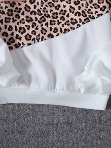 SHEIN 少女针织撞色豹纹宽松卫衣 - 淺粉色 - 查看 4