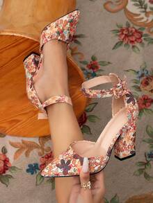 New Arrival Women'S Multi-Color Floral Pattern High Heels, Fashionable & Comfortable, Suitable For Daily Wear, Parties, Proms And Holidays - Multicolor - View 4